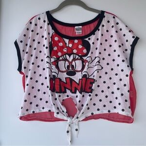 MINNIE MOUSE Cropped Tie Front Sheer Back Top Size L Disney Twee Girlhoodcore